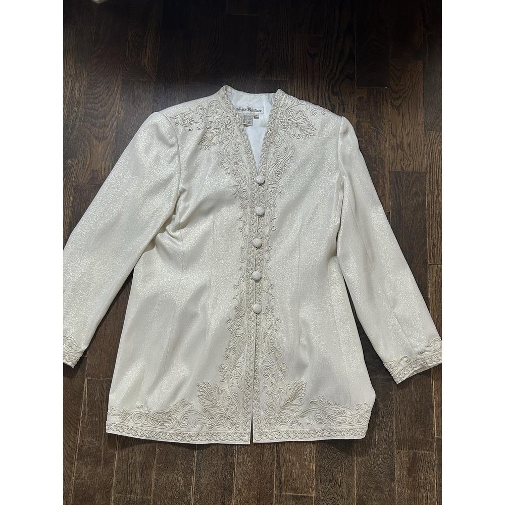 Vintage Marie St. Claire Size 14 Beautiful Applique Blazer Jacket Bride Wedding